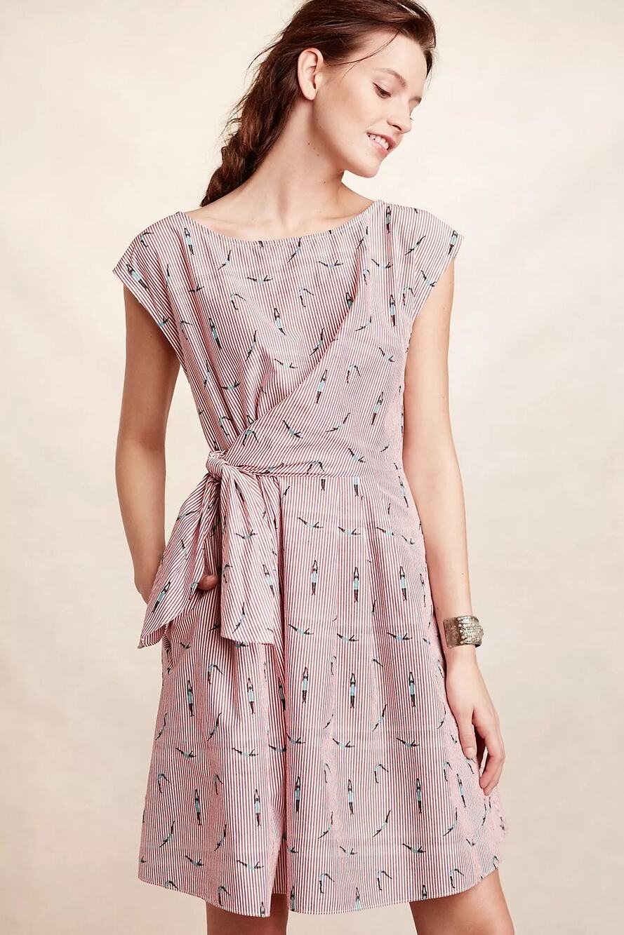 Anthropologie Maeve Bathing Beauty Diver Stripe Wrap Dress Size: 10 (Medium)